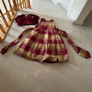 Marmellata little girls red/gold Plaid formal Dress with velvet Bolero Xmas 6